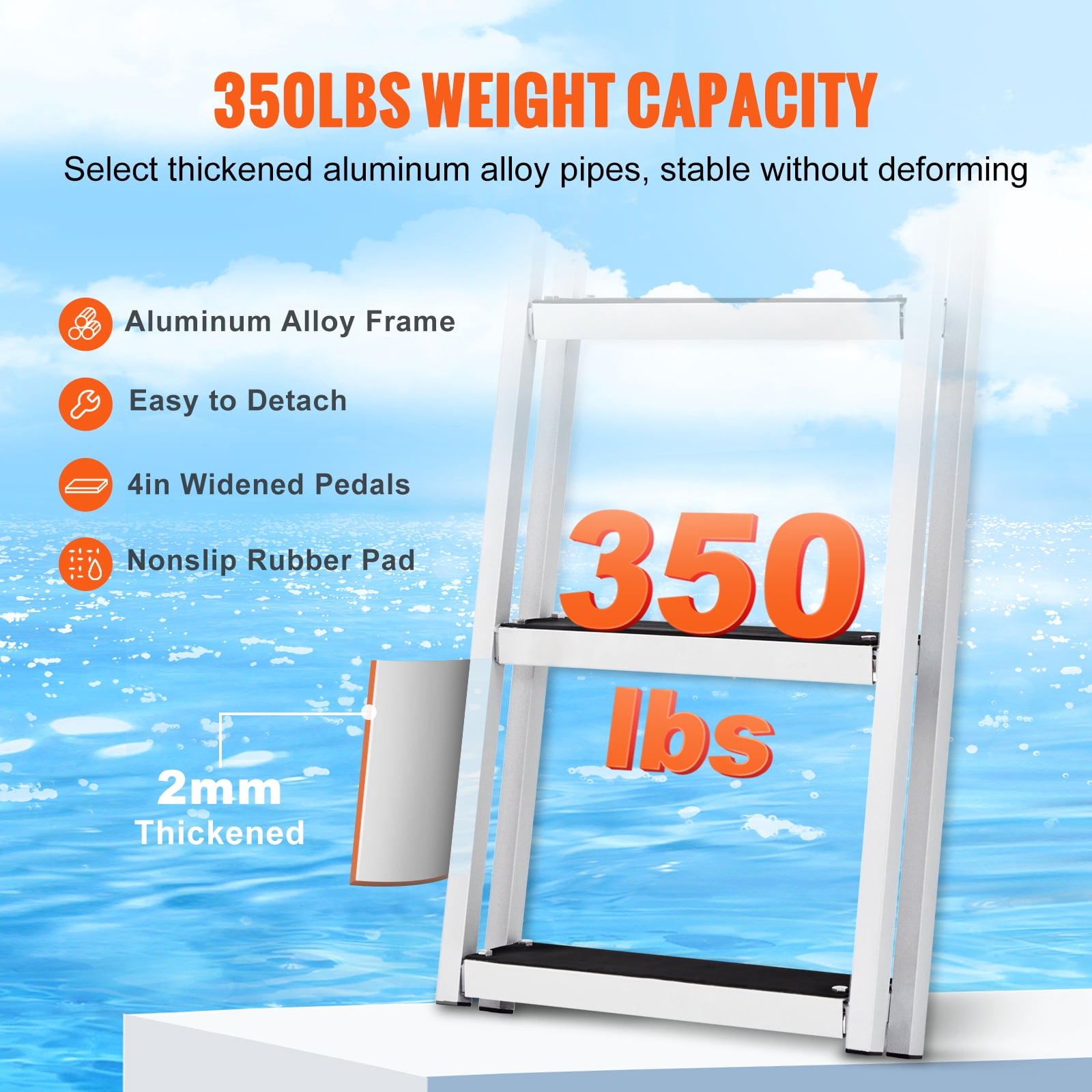 VEVOR Aluminum Dock Ladder Boat Dock Ladder Removable 5 Steps with 350lbs Load