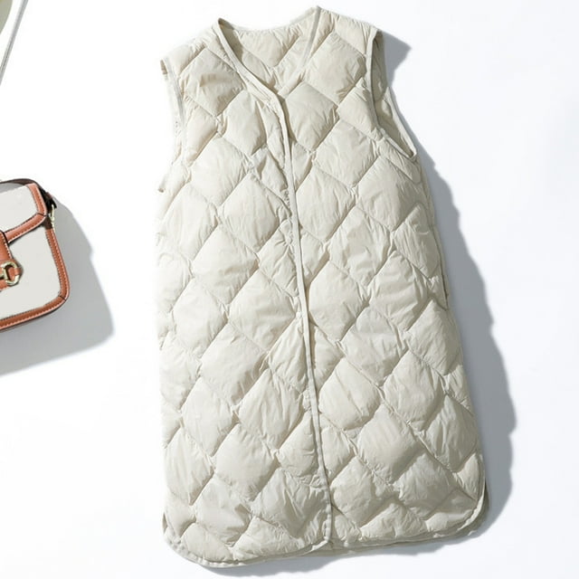 Bmisegm Veste Sans Manches pour Femmes Automne Hiver, Gilet en Duvet Uni avec Boutons, Poches, Manteau Anorak Beige P