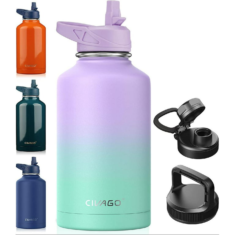 Insulated Water Bottle 64 oz with Straw Lid (3 Lids), BUZIO 64oz Stainless  Steel Water Bottle Half Gallon Jug Flask, Double Wall Vacuum Sports Thermo