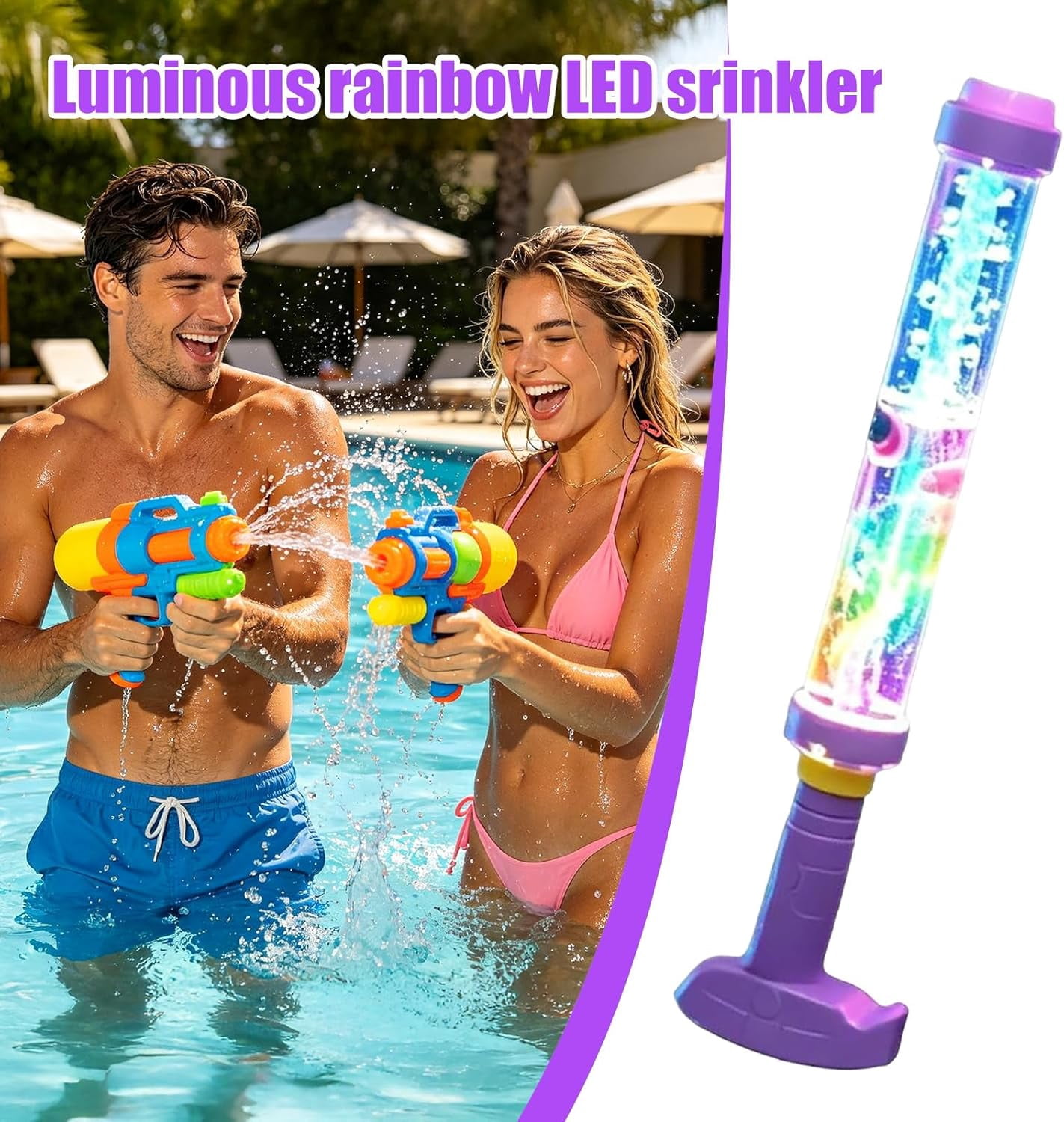 Glowing Rainbow LED Water Blaster, Firework Spray Water Soaker Toys for Pool Party Outdoor Summer Water Games, Easy Fill and Use, Durable Leak