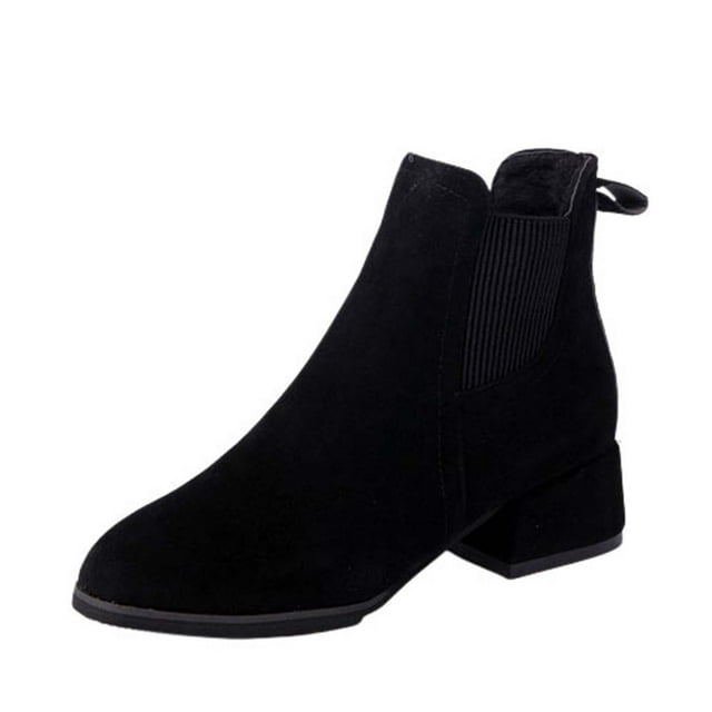 yievot Women's Boots Fall Winter Solid Color Flock Boots Chunky Heel Middle Short Boots Round-Toe Middle Ankle Boot