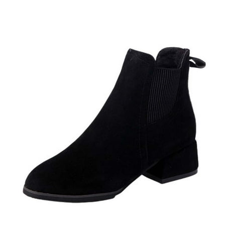 

Platform Boots Women Snow Boots Women s Fall Winter Solid Color Flock Boots Chunky Heel Middle Short Boots Round-Toe Boots Black
