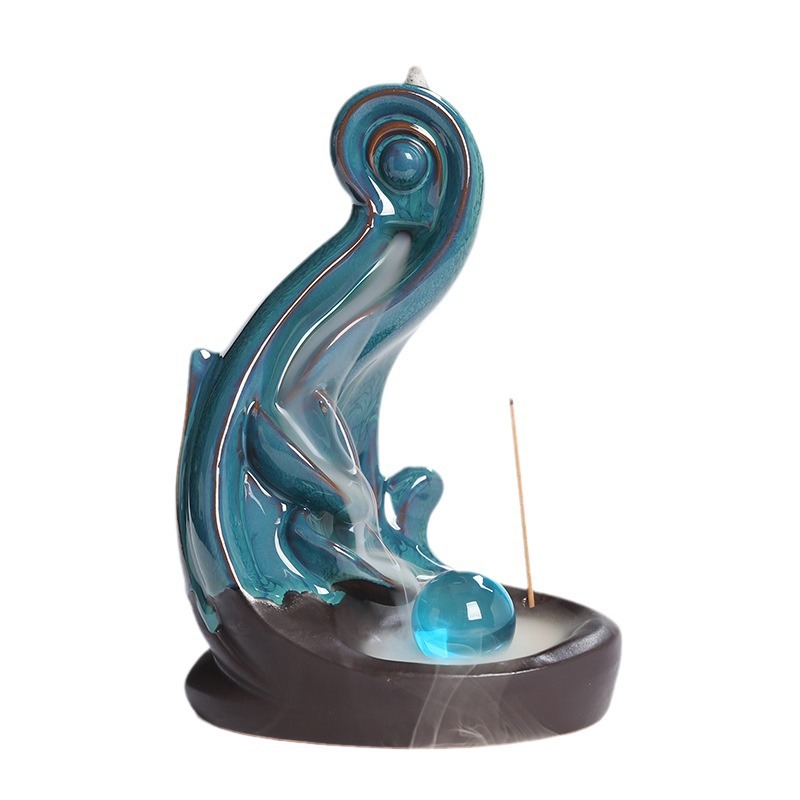 Ceramic Reflux Incense Burner Tower Home Decoration Holder Waterfall Incense Burner with 60 Backflow Incense Cones Lotus Backflow Incense Holder Ceramic Censer