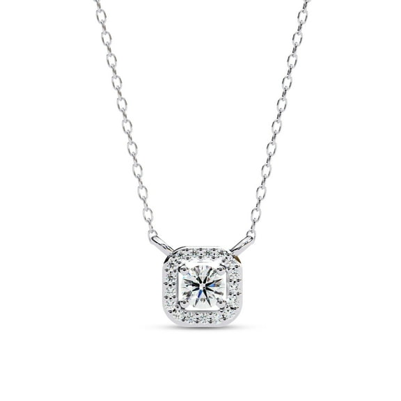 IGI Certified Lab Grown Diamond Halo Solitaire Pendant Necklace for Women | Center 4mm Round Cut Diamond Necklace with 18 Inch Cable Chain 14K Solid White Gold F-G, VS-SI Quality (0.30 Ctw)