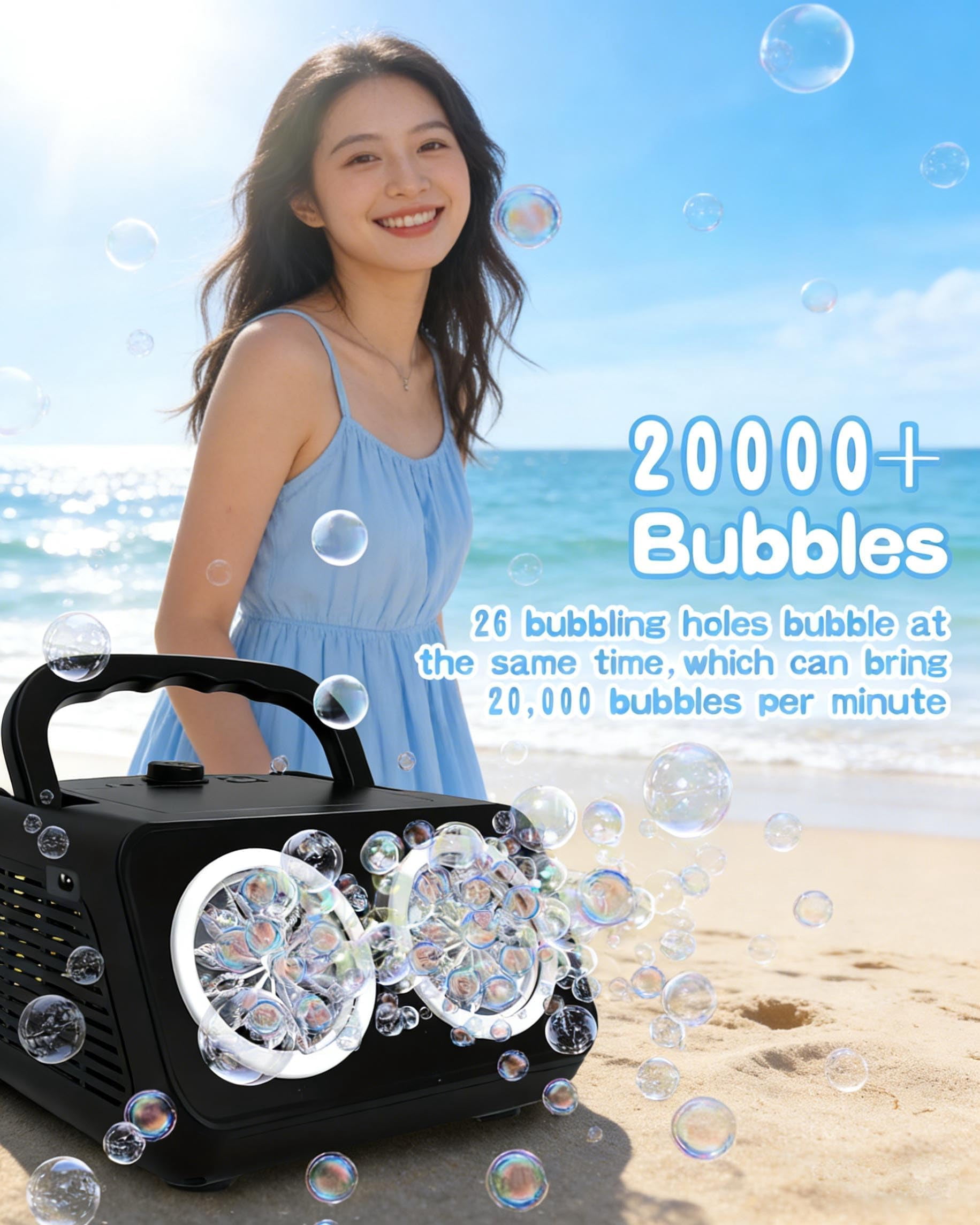 Handheld Multi-Hole Bubble Machine, Electric Bubble Blower with High Output Bubbles, Portable Automatic Bubble Maker for Outdoor Party Backyard Wedding Birthday Fun