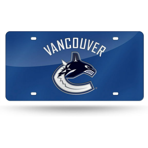 Vancouver Hockey Canucks Blue Mirror Look Acrylic License Plate Laser Tag Auto Tag