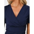 thumbnail image 5 of Ruched Top for Women's Casual V Neck Cinched Waist Ruffle Sleeve Surplice Wrap Blouse Dark Blue M, 5 of 6