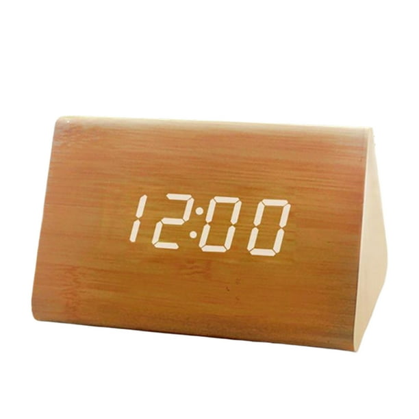 Reloj digital Yuarrent fácil de leer para mesitas de noche color madera