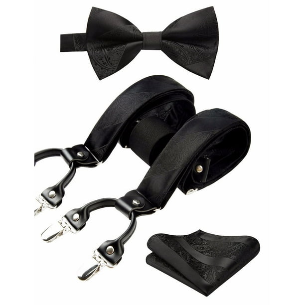 Suspenders and Bow Tie for Men Black Paisley Floral Bow Ties and