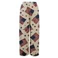 thumbnail image 5 of American 250th Anniversary Pants for Women 1776-2026 USA Flag Print Wide Leg Lounge Pants Slit Baggy Elastic High Waist Relaxed Fit Comfy Trousers, #01 Khaki, S, 5 of 6