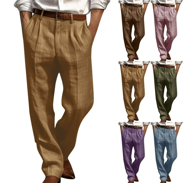 QATAINLAV Work Pants for Men Casual Button Zipper Trousers Outdoor Loose Wide Leg Pants Solid Color Straight Fall Pants with Pockets Lightning Sales Today Khaki L