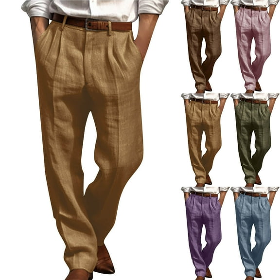 Wiicoznt Men's Pants Solid Color Casual Long High Waist Pants with Pockets Loose Fit Work Out Pants