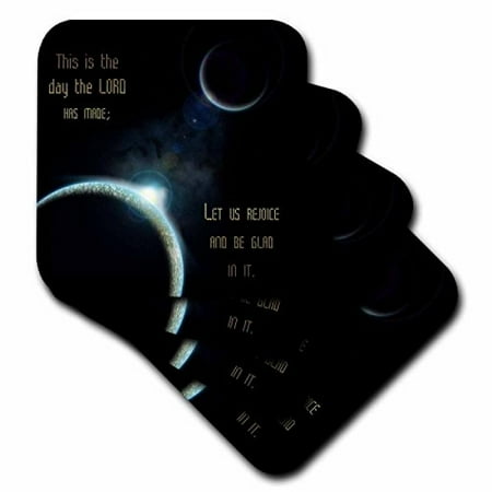 3drose A Sun Announcing A New Dawn Over A Solar System With The Bible Verse Psalm 118 Verse 24 Ceramic Tile Coasters Set Of 4