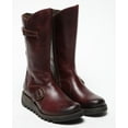 thumbnail image 3 of Fly London Womens Wine MES 2 Wedge Heel Buckle Mid-Calf Leather Zip Platform Boots, 3 of 5