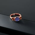 thumbnail image 3 of Gem Stone King 18K Rose Gold Plated Silver Blue Lapis and Red Garnet 3 Stone Engagement Ring for Women (4.00 Cttw, Gemstone, Cushion 8MM, Size 7), 3 of 5