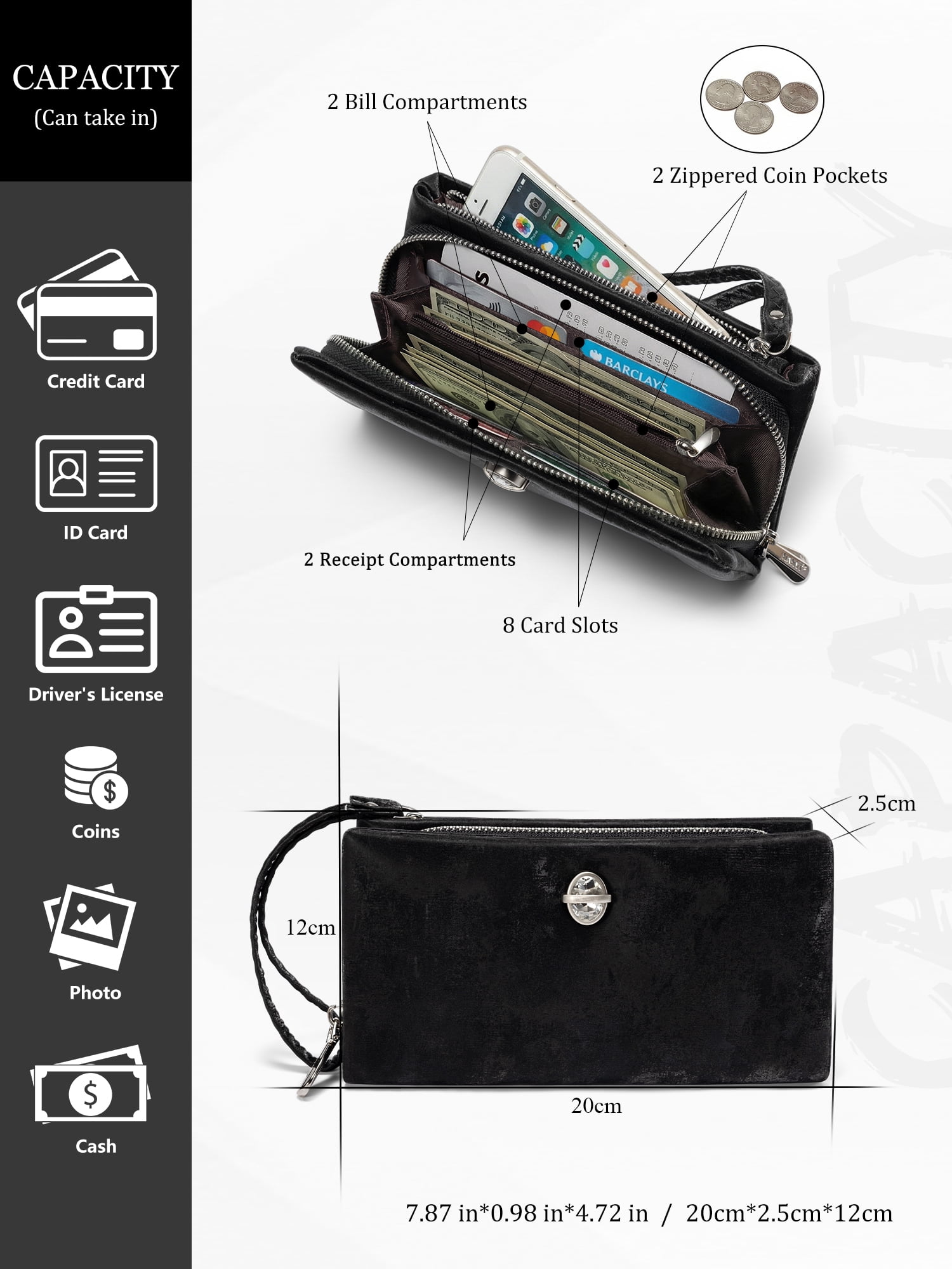Punplita Women Wallet Leather Long Wallets for Women with Zipper and Card Holder