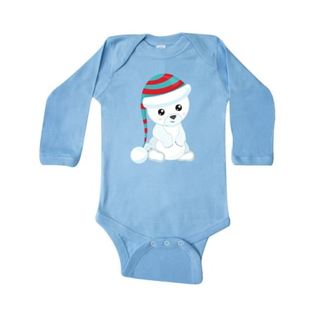 

Inktastic Cute Polar Bear White Bear Bear With Hat Gift Baby Boy or Baby Girl Long Sleeve Bodysuit