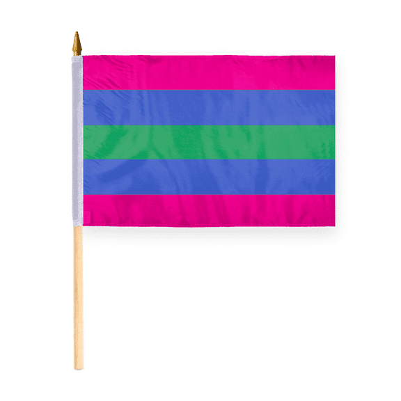 AGAS Mini Trigender Stick Flag 12x18 inch Flag on a 24 inch Wooden Flag Stick - Sewn Edges Fade Resistant Polyester - Trigender Handheld Stick Flag