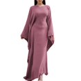 thumbnail image 2 of Vestido Islámico Elegante de Color Liso con Mangas Murciélago para Mujer. Rosa M, 2 of 7