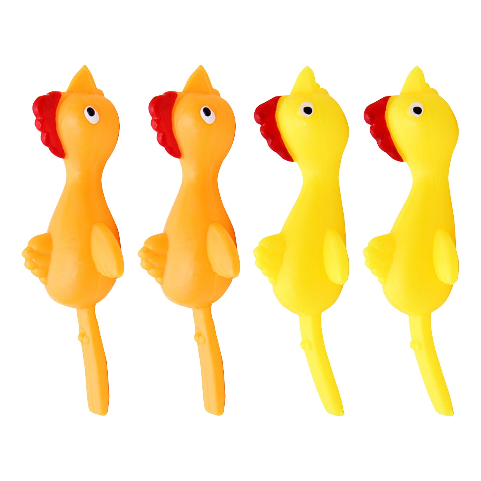 4PCS=2Orange+2Yellow Ejection Chicken Toy Light Rubber Stretch Slingshot Finger Flying Toy Creative Prank Game to Relieve Stress for Children Adults Men Women 