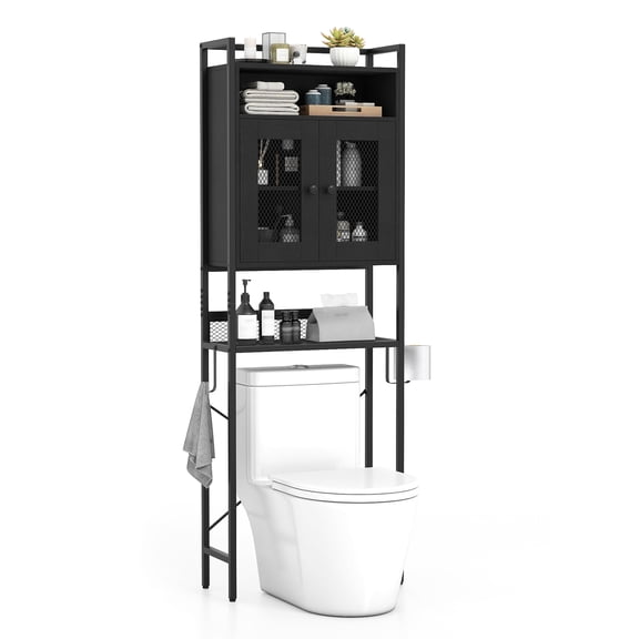 Gymax Over The Toilet Cabinet Bathroom Toilet Storage Organizer w/ Double Door Cabinet