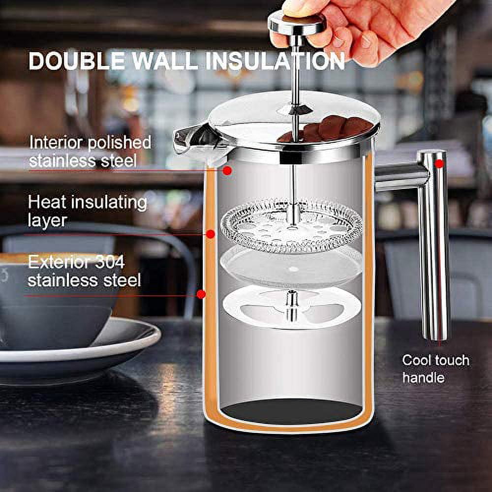 Secura French Press Coffee Maker, 304 Grade Stainless Steel Insulated  Coffee Press with 2 Extra Screens, 50oz (1.5 Litre), Silver