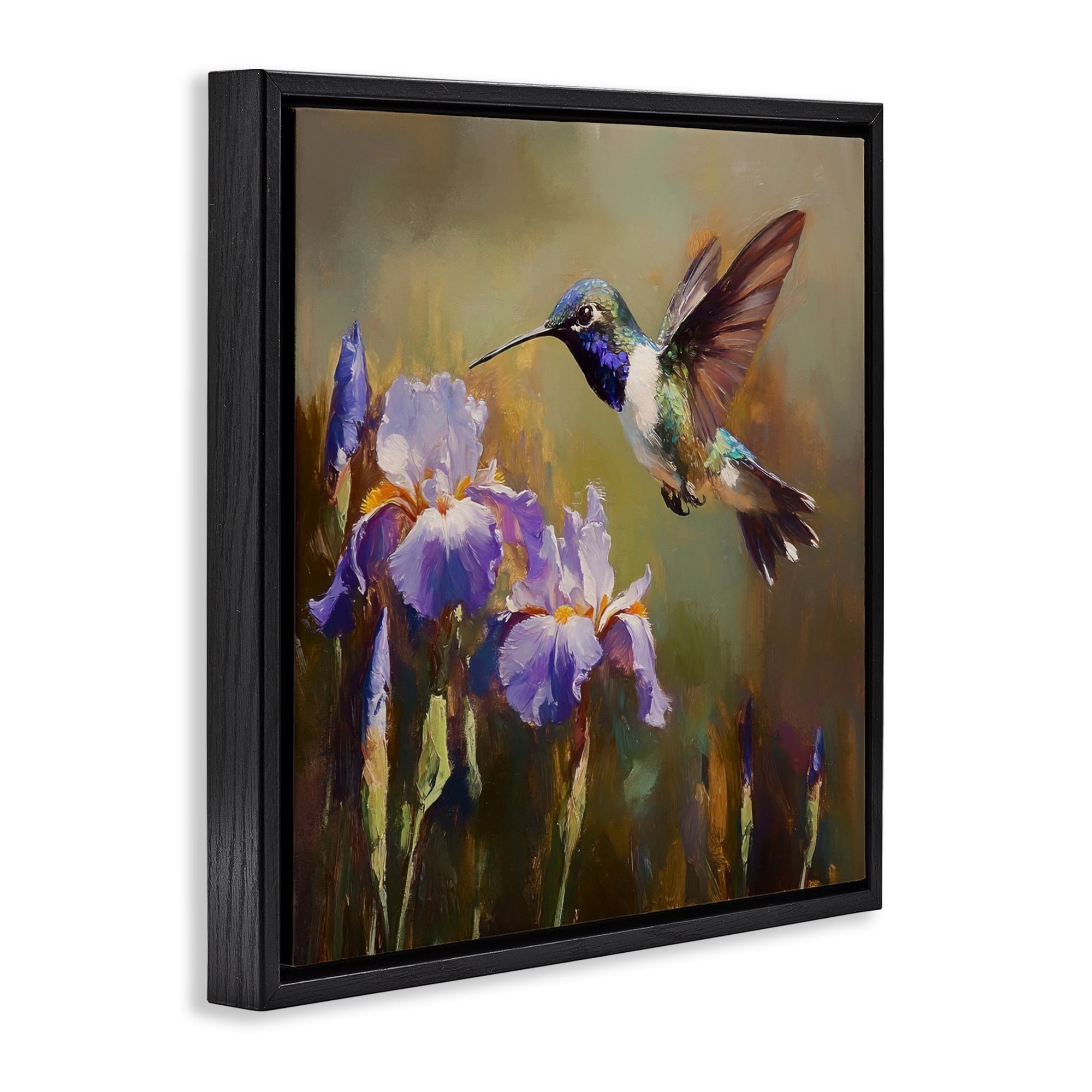 Stupell Industries Hummingbird & Purple Irises Black Framed Floater Canvas Wall Art, design by Tina LeCour