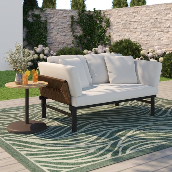 HOMETRENDS Sienna Adjustable Steel Outdoor Daybed with Cushions, White