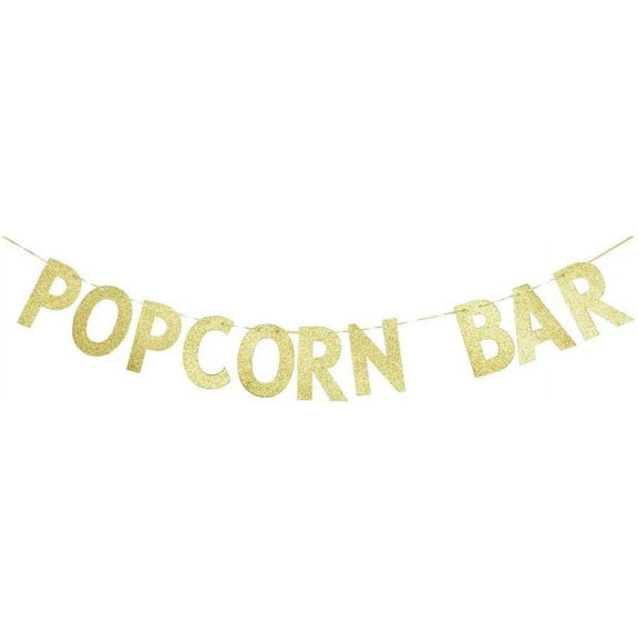 Popcorn Bar Banner, Popcorn Theme Party Sign, Kids/Children Birthday Decors, Fiesta Party Sign Garland Gold Gliter Paper