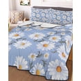 thumbnail image 2 of Blue Daisy Summer Quilt Set Full Size, Soft Microfiber Quilted Bedding Set with 2 Pillow Shams, Spring Floral Summer Botanical Watercolor Lightweight All Season Bedspread Coverlet for Bedroom 78"x90", 2 of 6