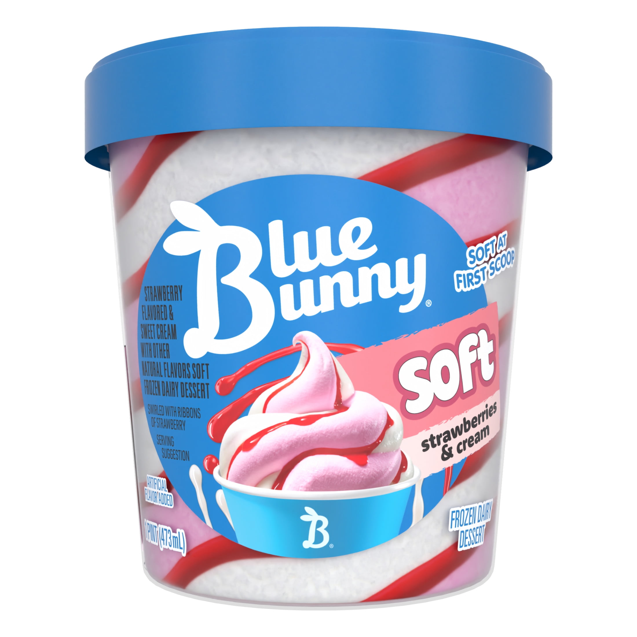 Blue Bunny Soft Strawberry and Cream Swirl Iced Frozen Dessert, 16 fl oz Pint