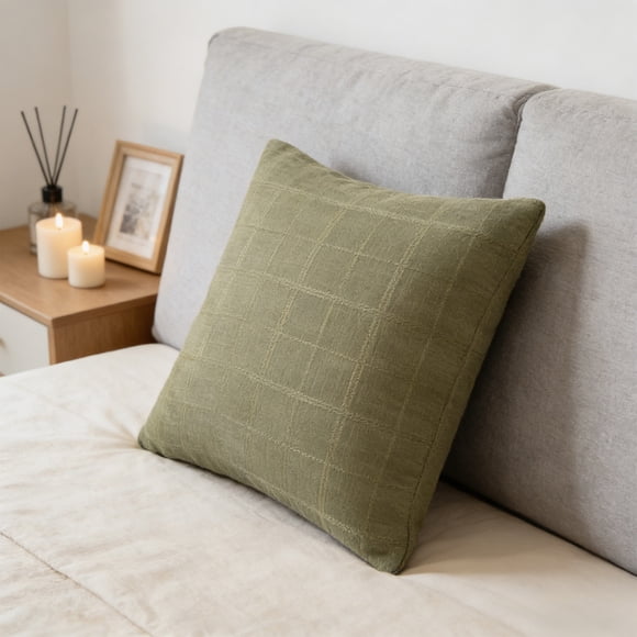 karymi Linen Style Checked Cushion Cover, Bohemian Home Decor Sofa Pillowcase, 17.7x17.7 Inch, Soft with Vintage Plaid Pattern for Living Room Bedroom Gifts for Women