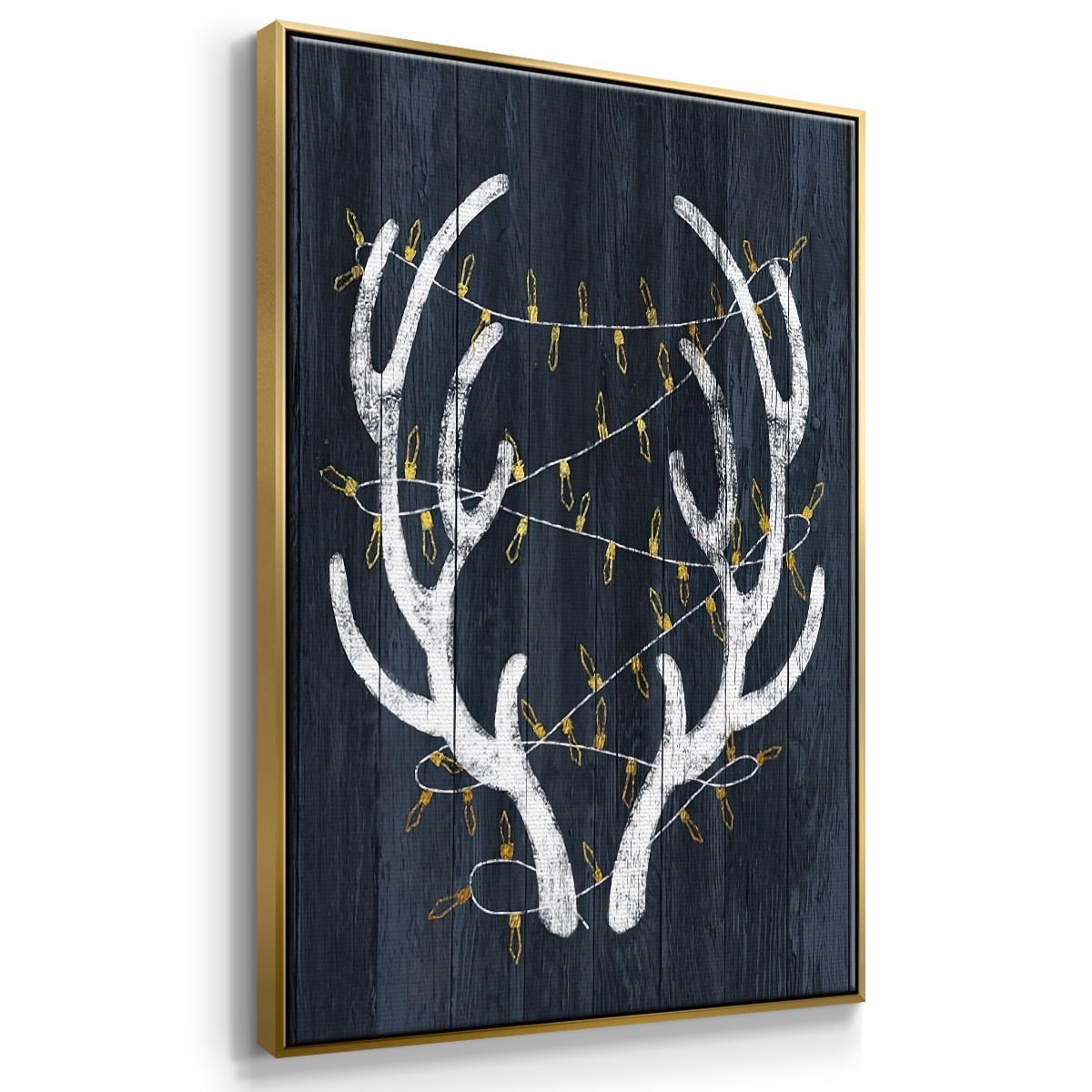 Antlers & Lights - Framed Gallery Wrapped Holiday Canvas - 25 x 37 - Gold Frame