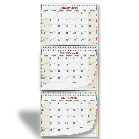 StriveZen 3-Month Wall Calendar 2026–2027, Large Vertical Move-a-Page, Wire-Bound, 11 x 26 in, January 2026 to December 2027