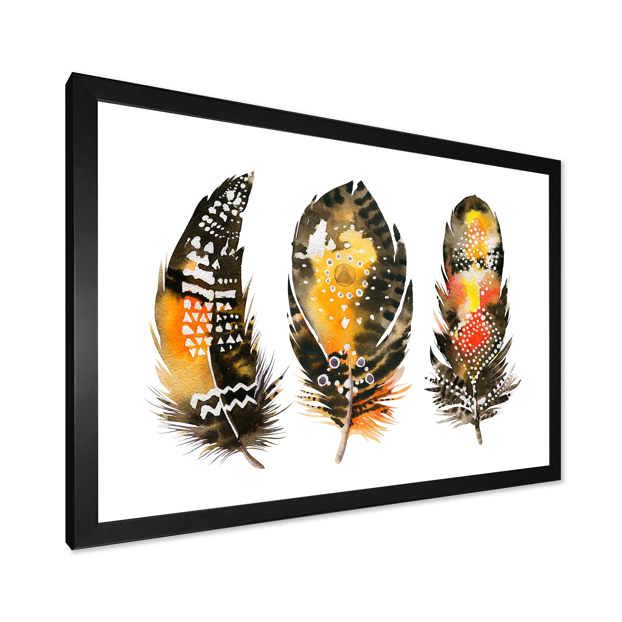 Designart 'Ethnic Boho Art Orange Feathers' Bohemian & Eclectic Framed Art Print