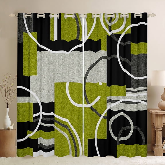 Manfei Abstrat Geometric Lines Black Out Curtains,Green Black Gray Curtains Pack of 2 (42x63 Each),Geometric Striped Circle Bedroom Curtains For Teens,Luxury Bedroom Decor