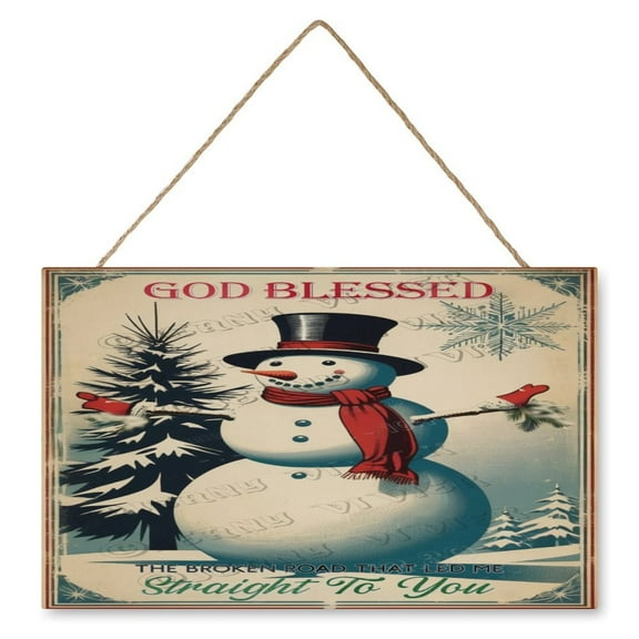 Christmas Snowman Welcome Decor Sign, Hanging Wood Sign Home Decorative, Printed Wood Wall Art Sign Porch Decor Sign, Farmhouse Front Door Decor Sign 10"x16"