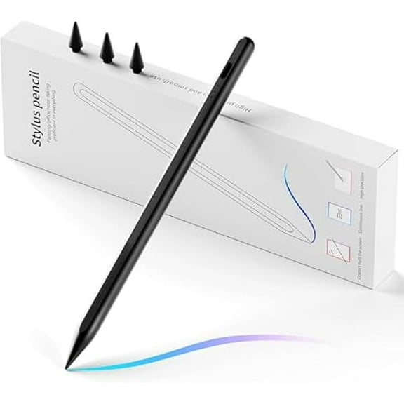 Stylus Pen for iPad, Fast Charging Pencil for Apple iPad with Palm Rejection, Tilt Sensitivity, Work for iPad Air 3/4/5/M2, iPad Mini 5/6, iPad 6-10, iPad Pro 11"/12.9"/M4, Black