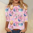 thumbnail image 2 of lcziwo Plus Size Tops for Women Easter 3/4 Length Sleeve Shirts Fashion Eggs Graphic Tees Shirt Casual Round Neck Pullover Blouses Multicolor M, 2 of 6