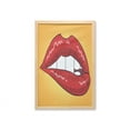 thumbnail image 1 of Abstract Art Wall Art with Frame, Retro Pop Art Style Inspired Woman Lips Comic Strip Effects Kissing, Printed Fabric Poster for Bathroom Living Room, 23" x 35", Orange and Vermilion, by Ambesonne, 1 of 2