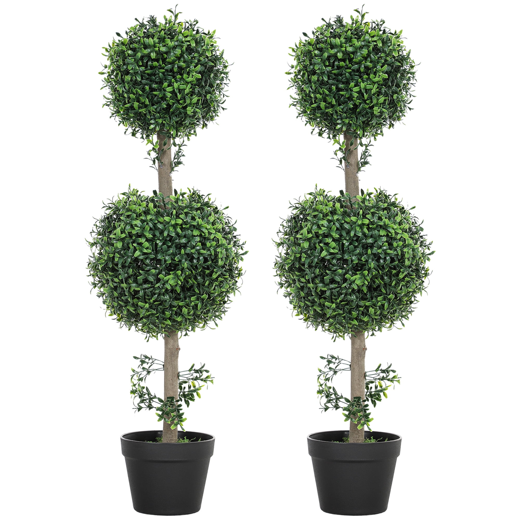 HOMCOM Set of 2 Fake Plants, Artificial Trees in Pot, Ball Boxwood Topiary Tree, Green