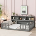 thumbnail image 2 of Full Size Floor Bed Modern Farmhouse with Side Bookcase Storage Shelves Guardrails Low Profile Platform Bed for Small Bedroom Space Saving, Grey, 2 of 18