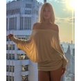 thumbnail image 4 of Women'S Off the Shoulder Dress Long Sleeve Batwing Mini Ruched Sheer Y2K Oversized Casual Streetwear Dress XS, 4 of 9