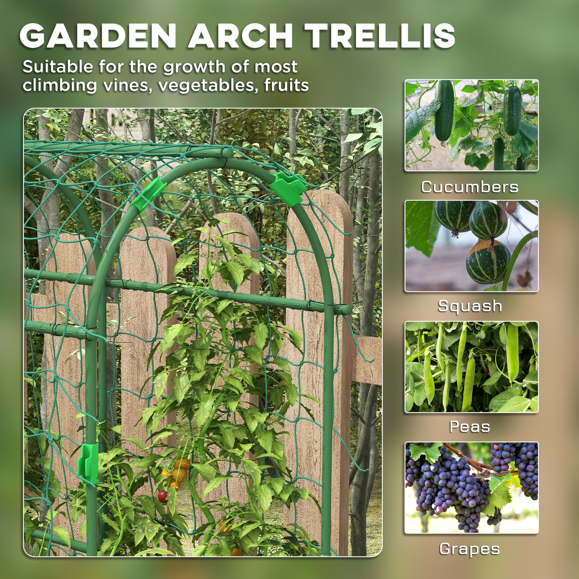 Outsunny Garden Trellis for Climbing Plants Outdoor, 72" Tall, Green