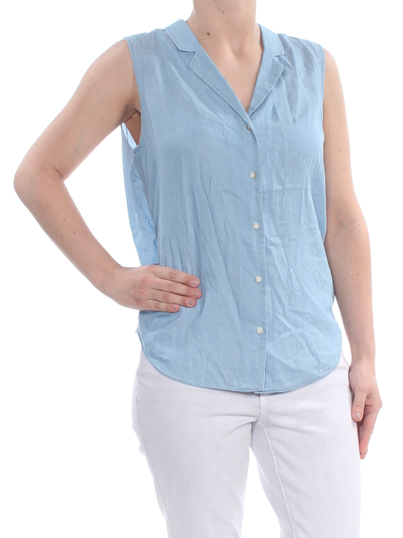 NYDJ - NYDJ Womens Blue Button-down Sleeveless Collared Blouse Top Size ...