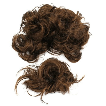 Unique Bargains 7 Pcs Lady Brown Synthetic Fiber Hairpiece Ponytail Hair Wig Bud Bun 16cm Dia