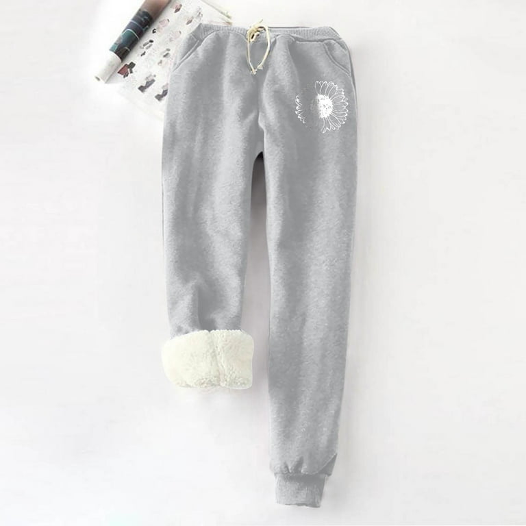 Sales! ZQGJB Women's Fleece Lined Sweatpants Fashion Daisy Print High Waist  Sherpa Lined Winter Warm Cashmere Jogger Pants Super Thick Track  Trousers(Gray,M) 