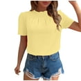 thumbnail image 2 of QUNYINEY Casual Tee Shirts Womens Solid Puff Short Sleeve Crew Neck Tops Pleated Slim Pullover Shirts, 2 of 7