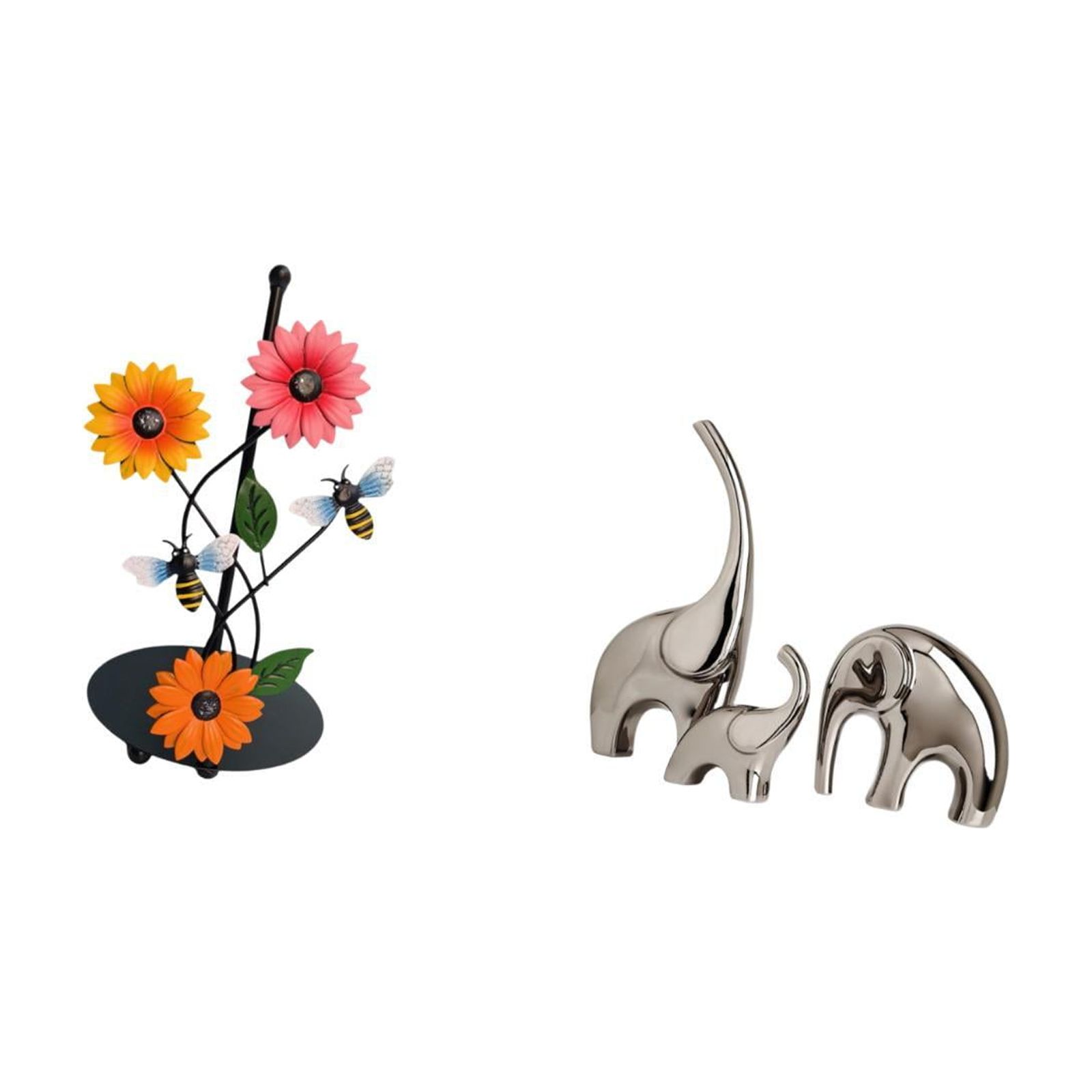 Fiocias Family Elephants Paper Towel Holder Dispenser Non Slip Vertical Tissue Holder Rack Ceramic Statue Ornament Animal Sculpture Collectible for Home Shelf