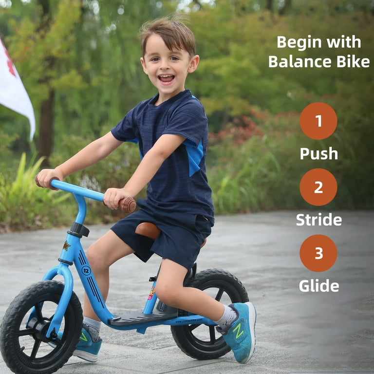 JOYSTAR 10 12 Kids Balance Bike for Girls Boys Ages 18 Months to 5 Years Toddler Balance Bike with Footrest Adjustable Seat Height First Birthday for Child Black Blue Green Pink
